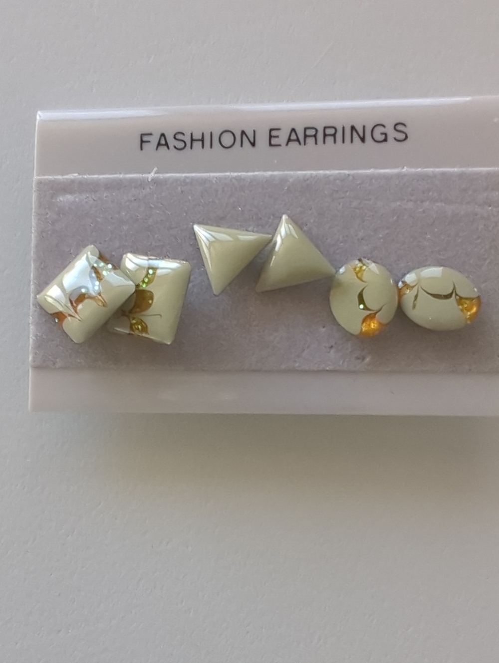 Green & Gold Accent Stud Earring Set - 3 Pairs